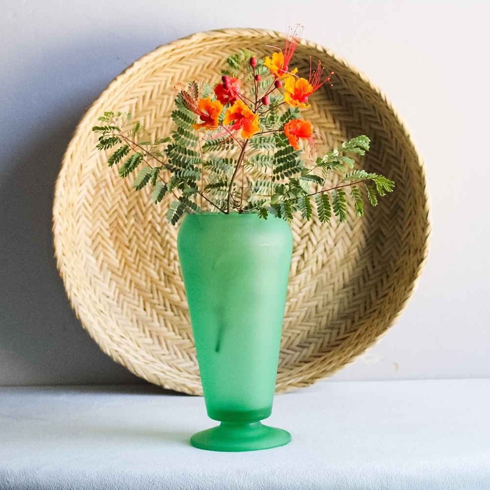 Vintage Tiffin Emerald Green Satin Glass Vase